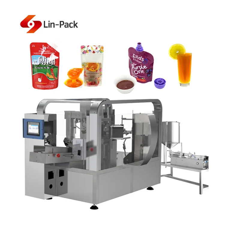 Confezionatrice automatica per bustine di liquidi Premade Stand up Bag Pouch confezionatrice per salsa Chili Oil latte di mucca liquido