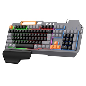 Teclas de tres colores Teclado de membrana de 104 teclas Teclado con cable luminoso con reposamanos magnético ergonómico - Product Image 1
