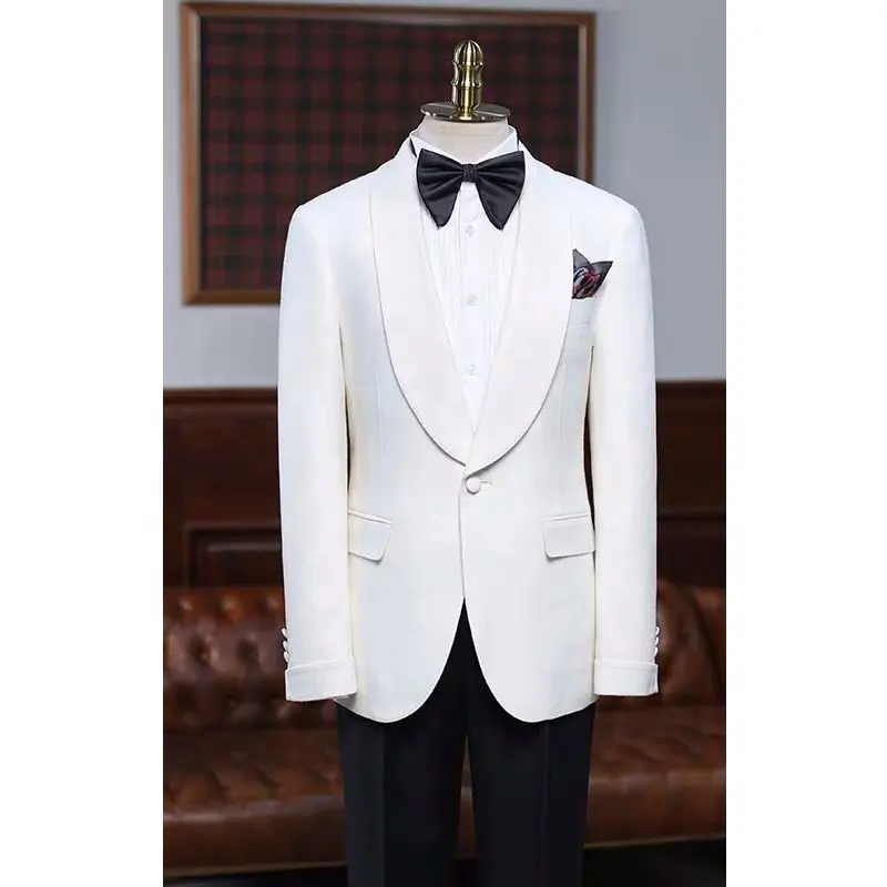 MTM sur mesure personnalisé blanc manteau pantalon fait à la main sur mesure couture hommes costumes 3 pièces manteau pantalon hommes costume homme costumes pour mariage
