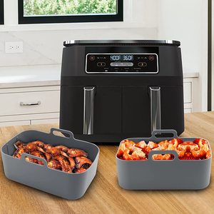 Rectangular Reusable Silicone Air Fryer Liners <strong>No</strong>-Stick Dual Pot Basket <strong>Easy</strong> Collapsible Convenient <strong>Baking</strong> Tray - Product Image 6