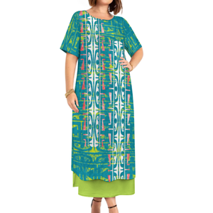 Brand New Polynesian Elei Tribal Design Custom Plus Size Womens Office Retro Casual Round Neck Short Sleeve Dress Puletasi