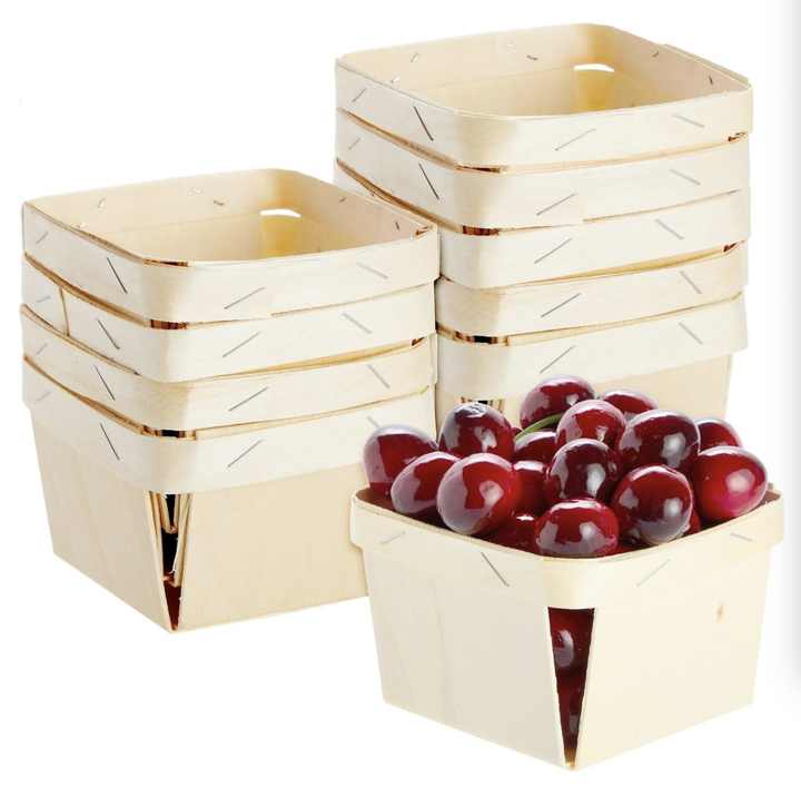 Cesti da una pinta di bacche in legno (confezione da 10); Per la raccolta di frutta o arte, artigianato e arredamento; Scatole di legno ventilate quadrate