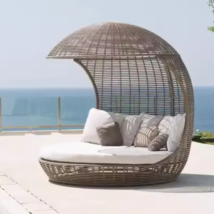 Gran oferta, cama solar, dosel Manual, juego de jardín al aire libre, cama solar, camas de día para adultos, juego de Patio, suministro de Hotel y Resort, mimbre para todo tipo de clima Kokoon