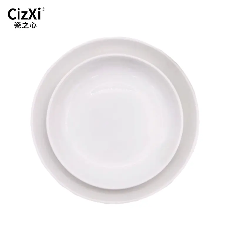 Vajilla de porcelana fina para aperitivos, plato de cena de fruta y sopa, con calcomanía blanca redonda lisa, estilo nuevo de fábrica china