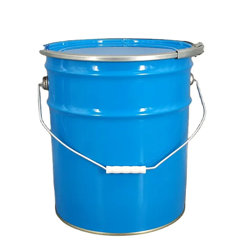 10 liter paint pail, with lug lid and metal handle, white painted metal bucket
