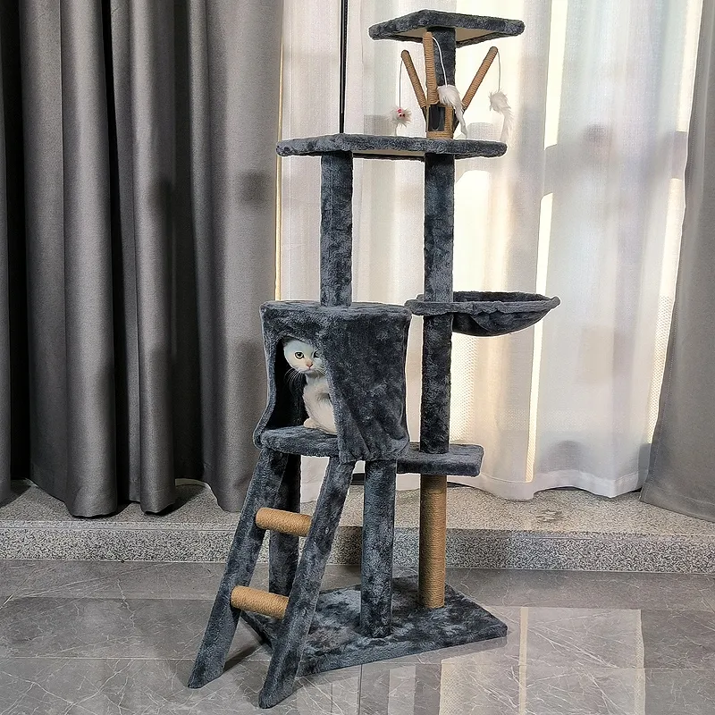 Factory Sisal Wooden Large Cat Tree Tower Solid Scratching Post And Climbing Furniture For Cats