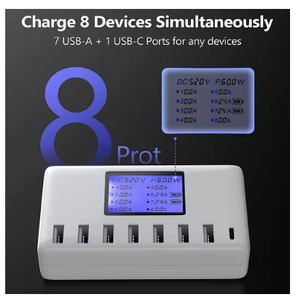 USB şarj istasyonu 8-Ports 60W 12A çoklu USB C Hub şarj LCD ekran ile IPHONE samsung için tabletler için - Product Image 5