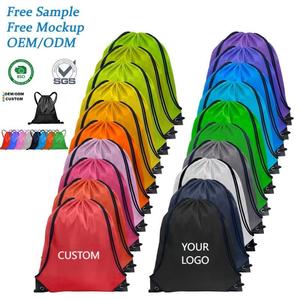 Fabricante de bolsas de cordón de poliéster 190T con estampado personalizado, bolsas de cordón de gimnasio de compras deportivas impermeables de nailon con cuerda - Product Image 2