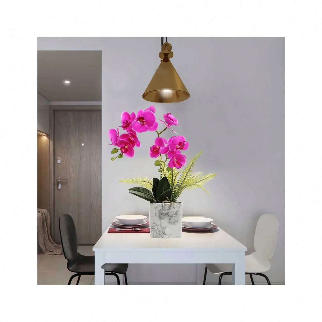 Orquídea artificial flor malásia, arranjos de pétalas falsas em vaso, planta, flores artificiais brancas, coquetelos