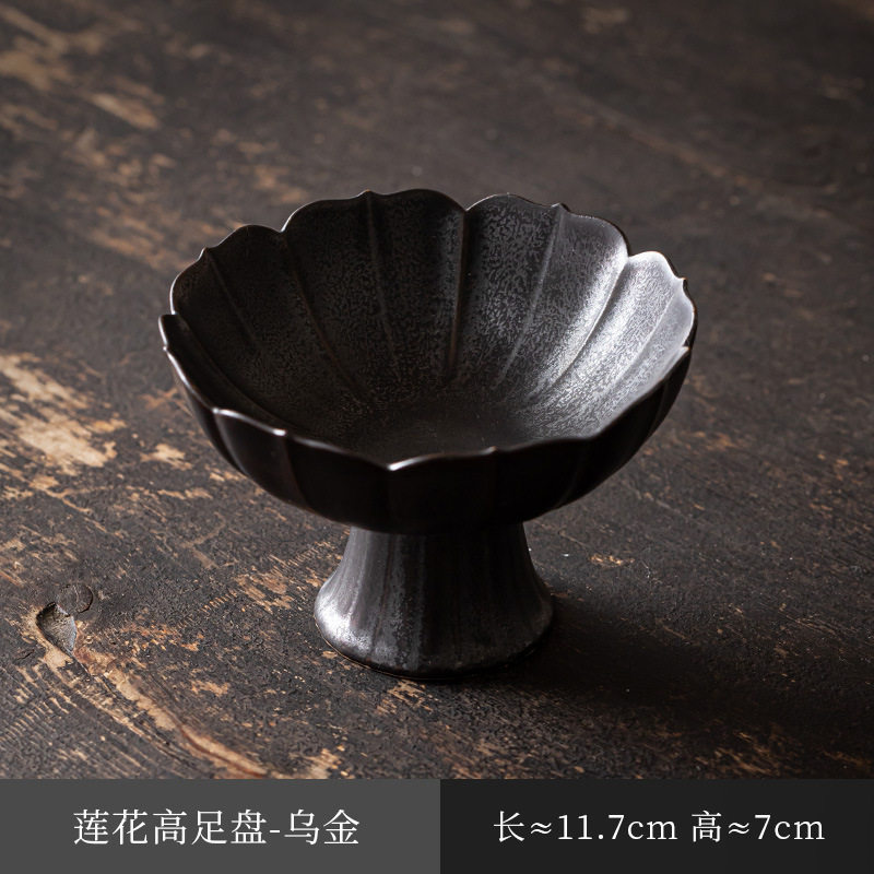 Lotus-shaped high-footed plate (exquisite version) - black gold