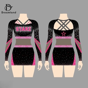 Custom Design Cheerleading Outfits with Crop Top Wholesale <strong>Cheer</strong> Uniforms <strong>Pink</strong> and Black Cheerleading Uniforms - Product Image 1