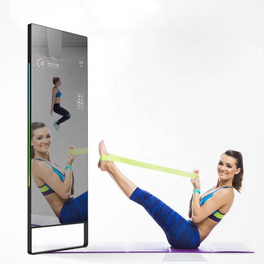 Espejo mágico con soporte para suelo, pantalla de publicidad, espejos de fitness inteligentes interactivos, precio de fábrica