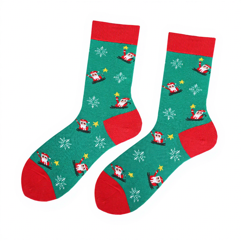 Df0169-1 snowflake santa claus mid-calf socks