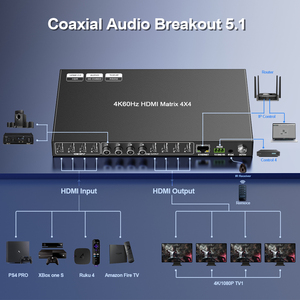 4K 60HZ HDMI Matrix Switch 4x4 4 en 4 Out HDMI 2,0 Matrix Switcher Splitter con SPDIF EDID Extractor IR Control HDCP 2,3 ARC