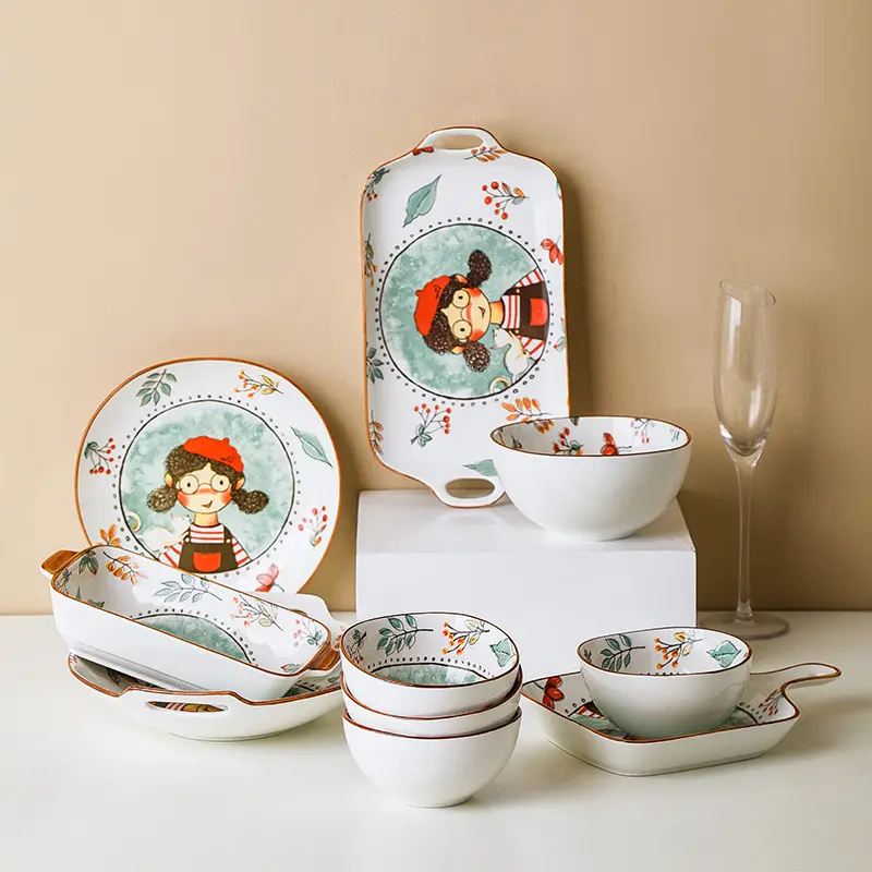 Da tavola in ceramica carino fiaba cena set bambini di stile Giapponese set da tavola 6 persone