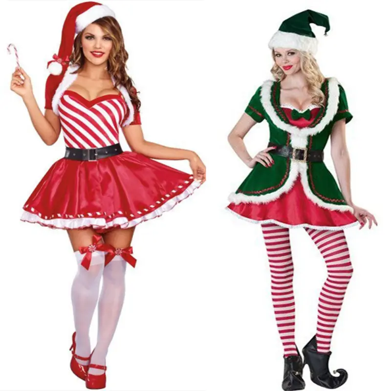 Costume de Noël pour femme adulte Déguisement de Noël en canne bonbon Costume de fête Cosplay Costume de Noël