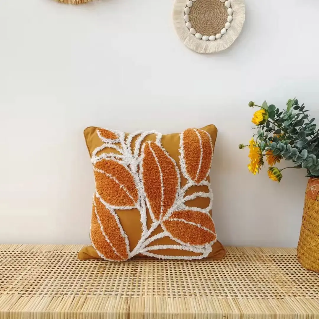 Funda de cojín con estampado de hojas para el hogar, funda de almohada decorativa para sofá