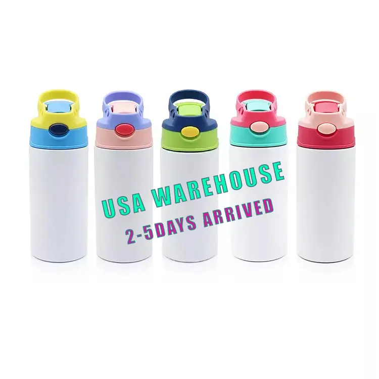 USA Warehouse gratis ongkir 12oz baja tahan karat sublimasi polos lurus anak sublimasi sippy cup tumbler botol air