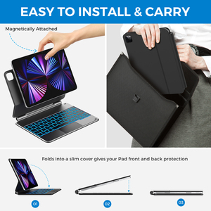 带多点触摸触控板的磁性键盘盒与iPadPro 11蓝牙键盘平板电脑兼容，带键盘和笔 - Product Image 2