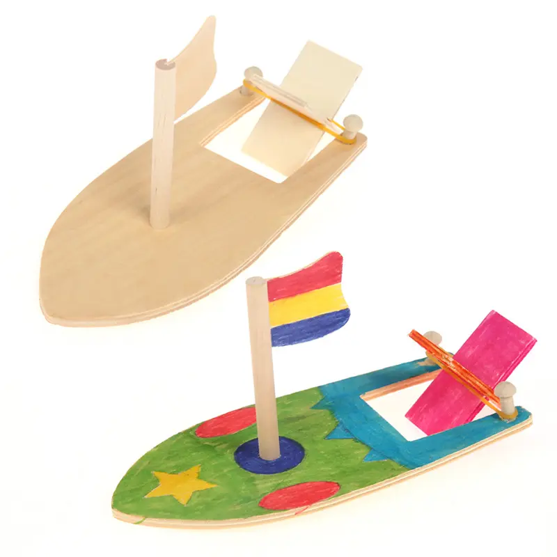 Artisanat de voilier en bois-Kits de modèles de bateaux en bois pour construire des jouets de bateau à pagaie à élastique pour enfants