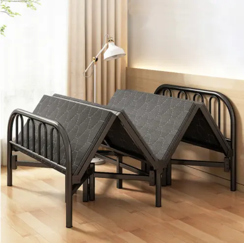 Marco de cama plegable de metal, plegable, ahorro de espacio, cama plegable portátil de metal individual, venta al por mayor