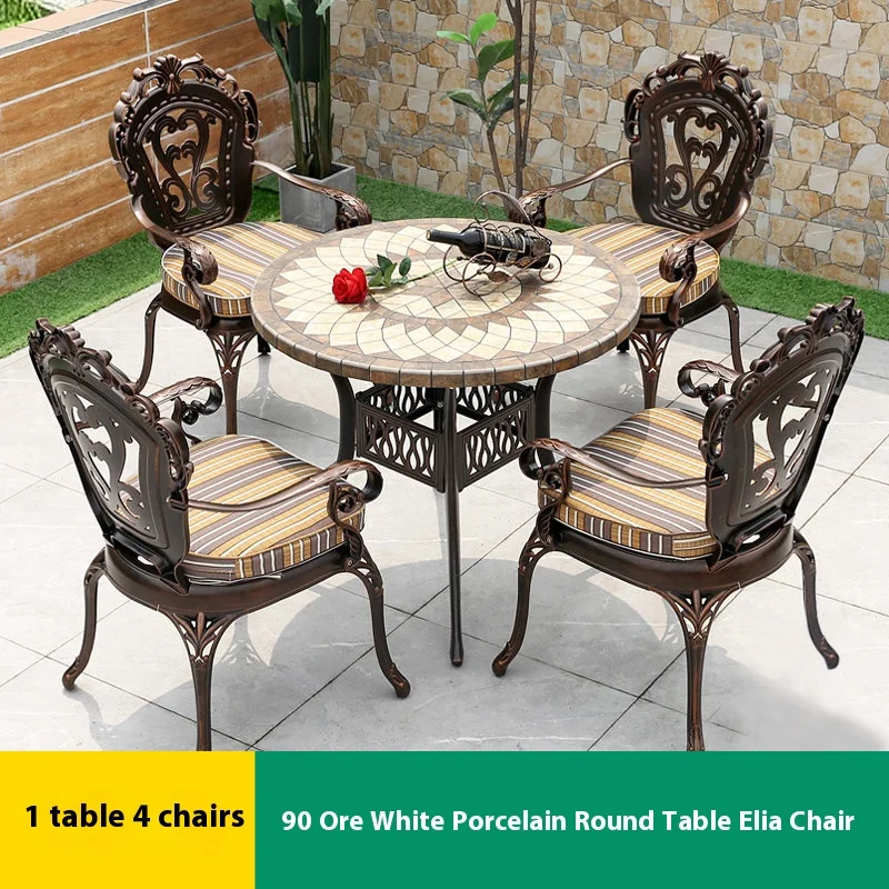 4 chaises Eliya 1 table ronde 90cm en porcelaine blanche minerai