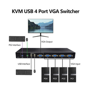 1080P 4 puertos VGA KVM Switch 4 entradas 1 salida 4x1 VGA Switcher con consola USB PS2