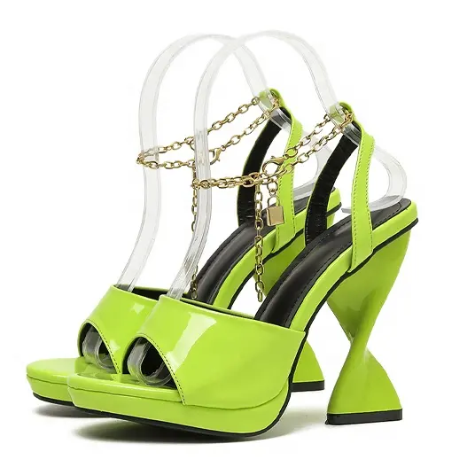 DEleventh-Sandalias de tacón alto con cadena de metal para mujer, zapatos de tacón alto de diseñador, a la moda, color caramelo, talla 42, 115339