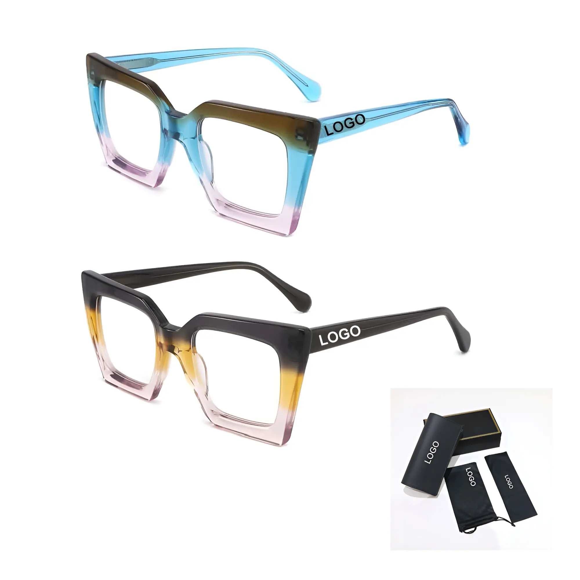 LBA Classic Vintage Oversized Square Eyeglasses Custom Logo Acetate Optical Glasses Women Men Eyewear Frame