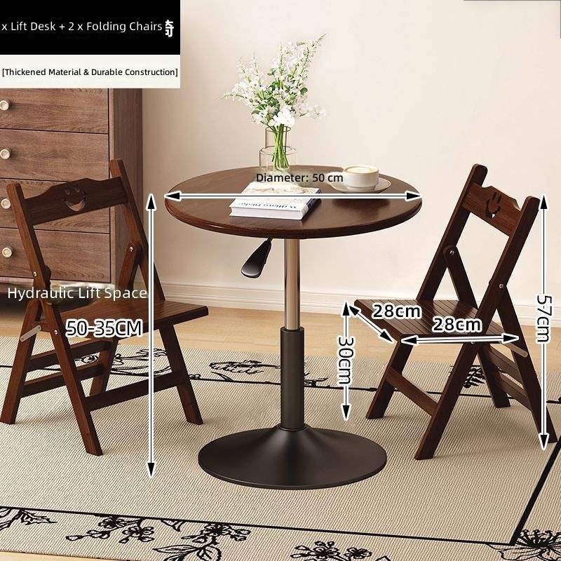Table ronde réglable en hauteur 50cm-2 chaises style vintage
