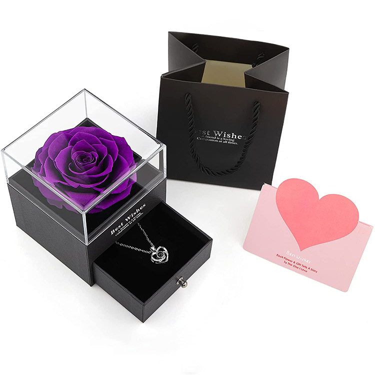 purple preserved rose jewelry box(necklace not included)