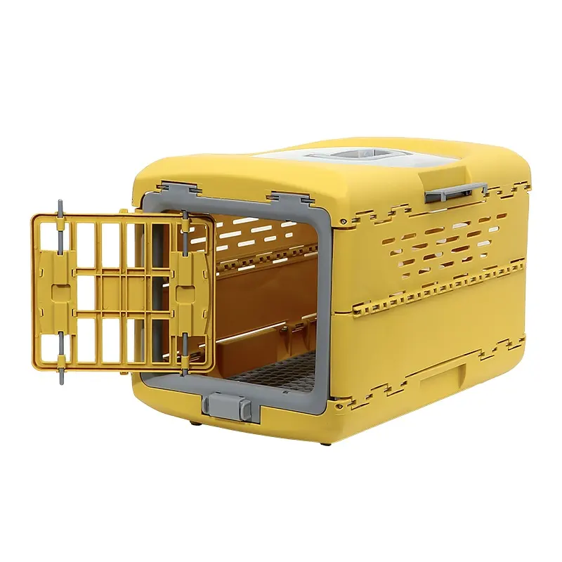 IATA ha approvato scatola di plastica per il trasporto di cani gabbia pieghevole per animali domestici con porta borse da viaggio per cuccioli di canile per la spedizione aerea