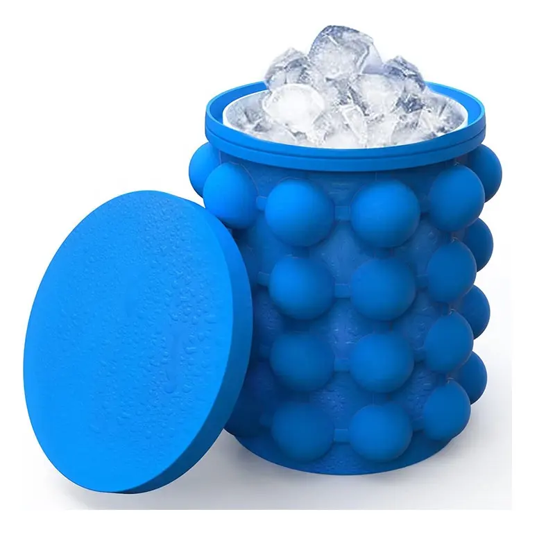 Novo Produto Round Portable Blue Maker Grande Balde De Gelo De Silicone Molde De Gelo Bandejas De Gelo