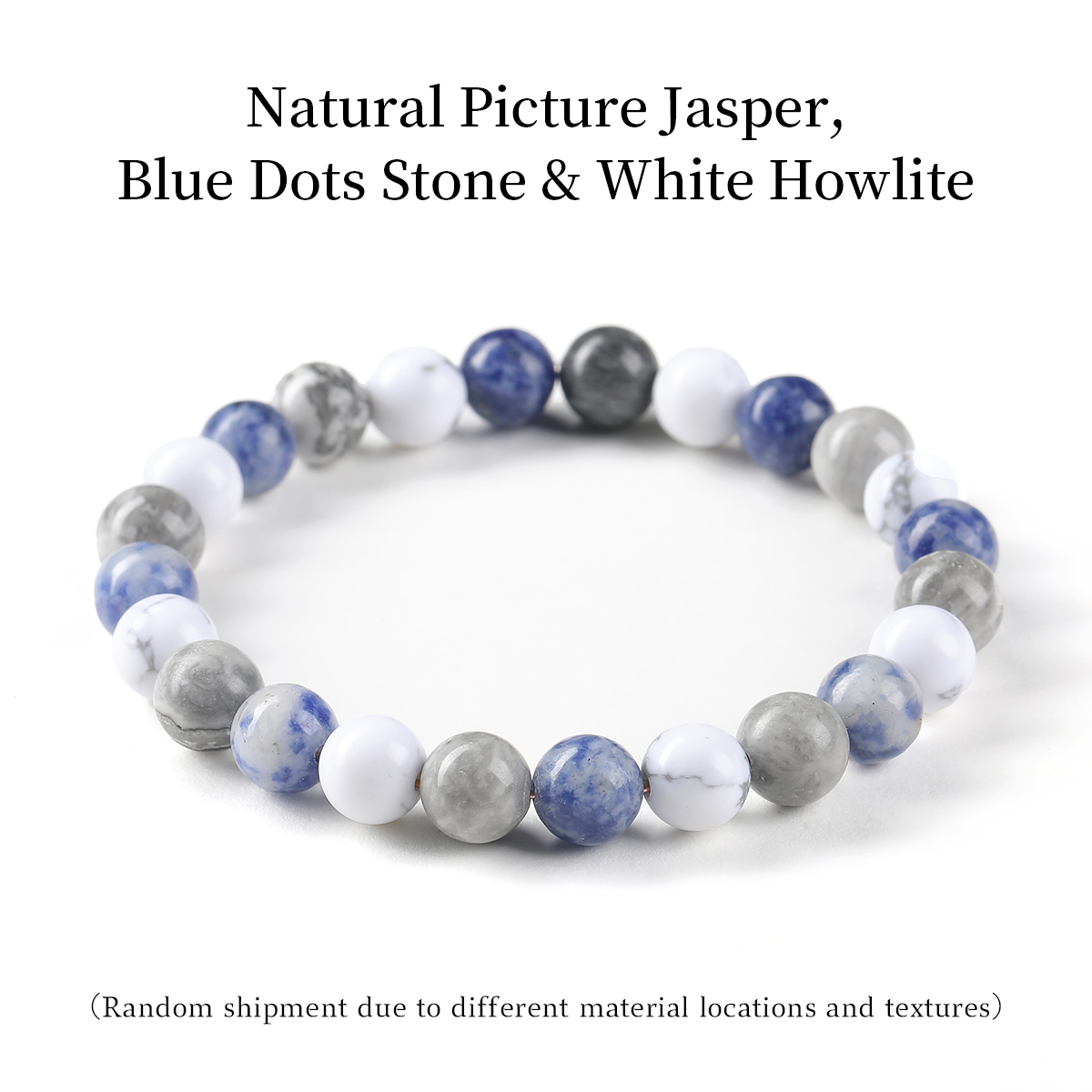 Jaspe naturel, pierre à points bleus et howlite blanche