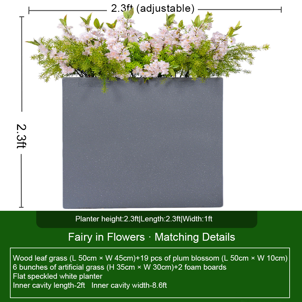 Conjunto gris de 2,3 pies con flor de ciruelo y hierba
