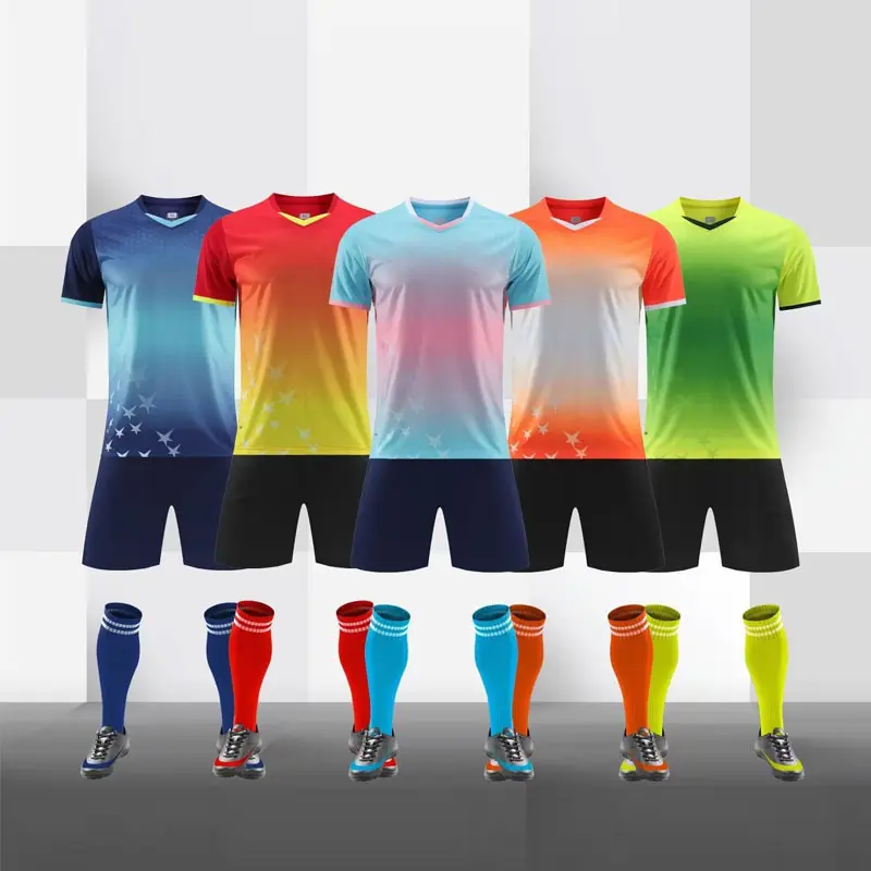 Atacado camisas para futebol gradiente de manga curta camisa de time de futebol modelos de design conjunto de camisa de futebol 2023-2024