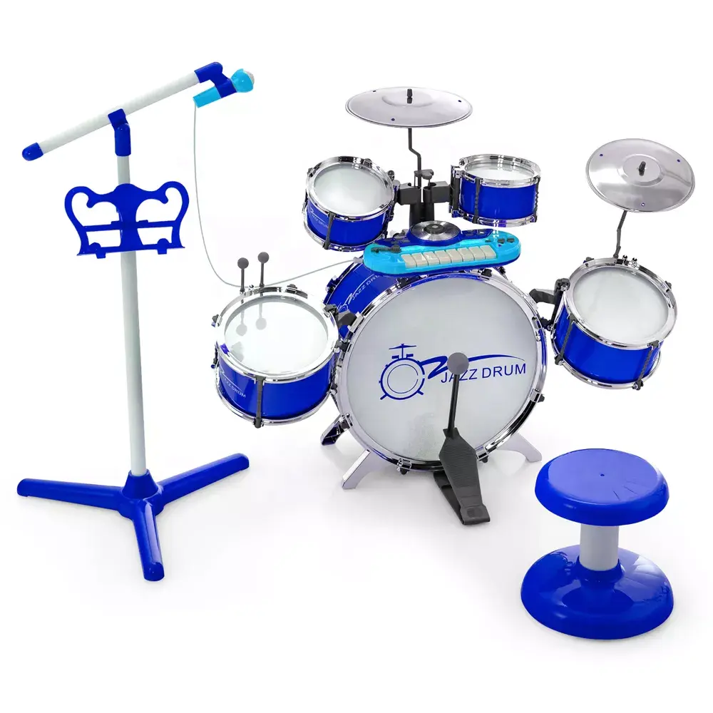 High Quality Jazz Drum Set Toy with Keyboard & DJ Sounds & Microphone Musical Instrument & Stool for Kids and Boys