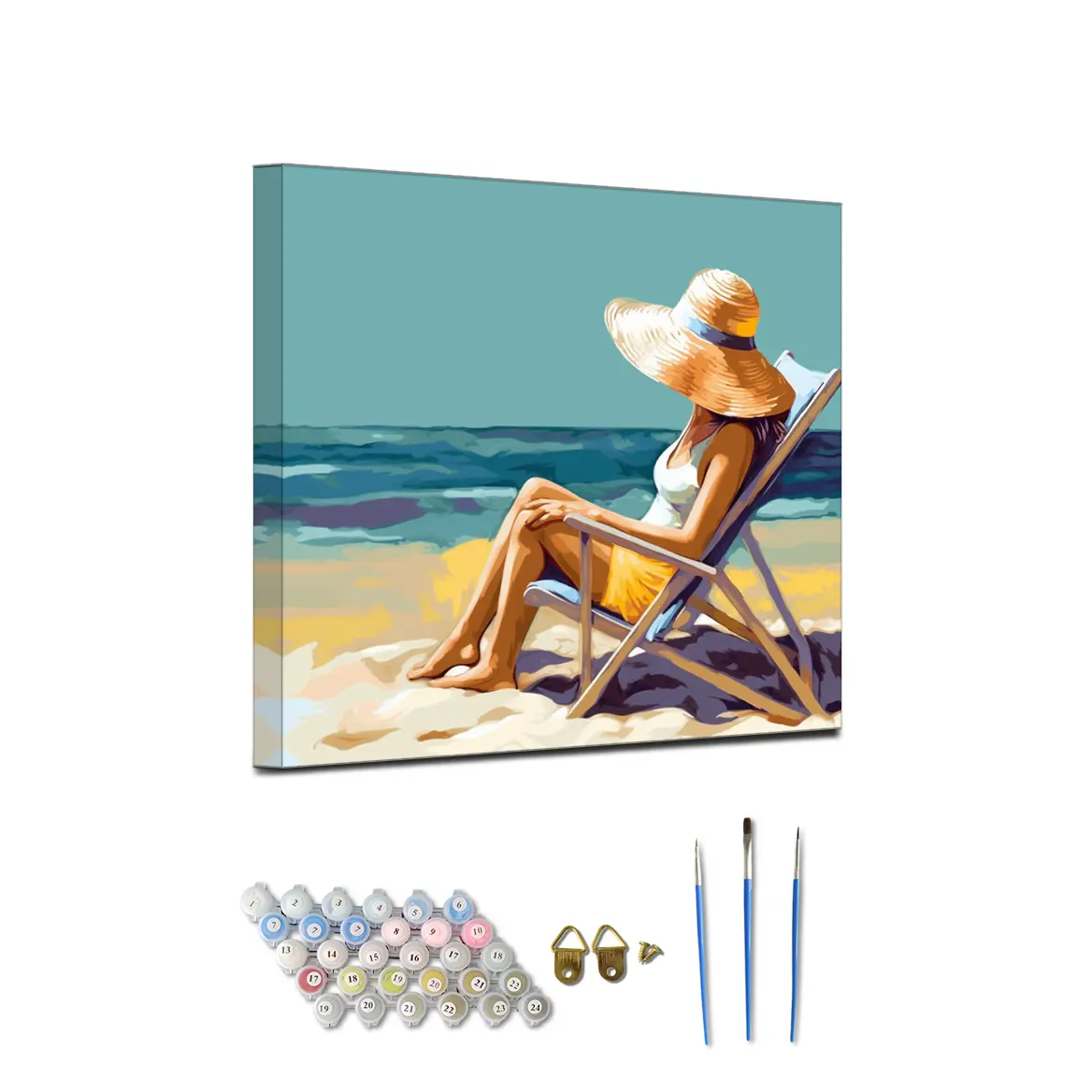Paisaje marino lienzo pintura por números belleza chica sentarse en una silla pintura digital por números para la decoración del hogar