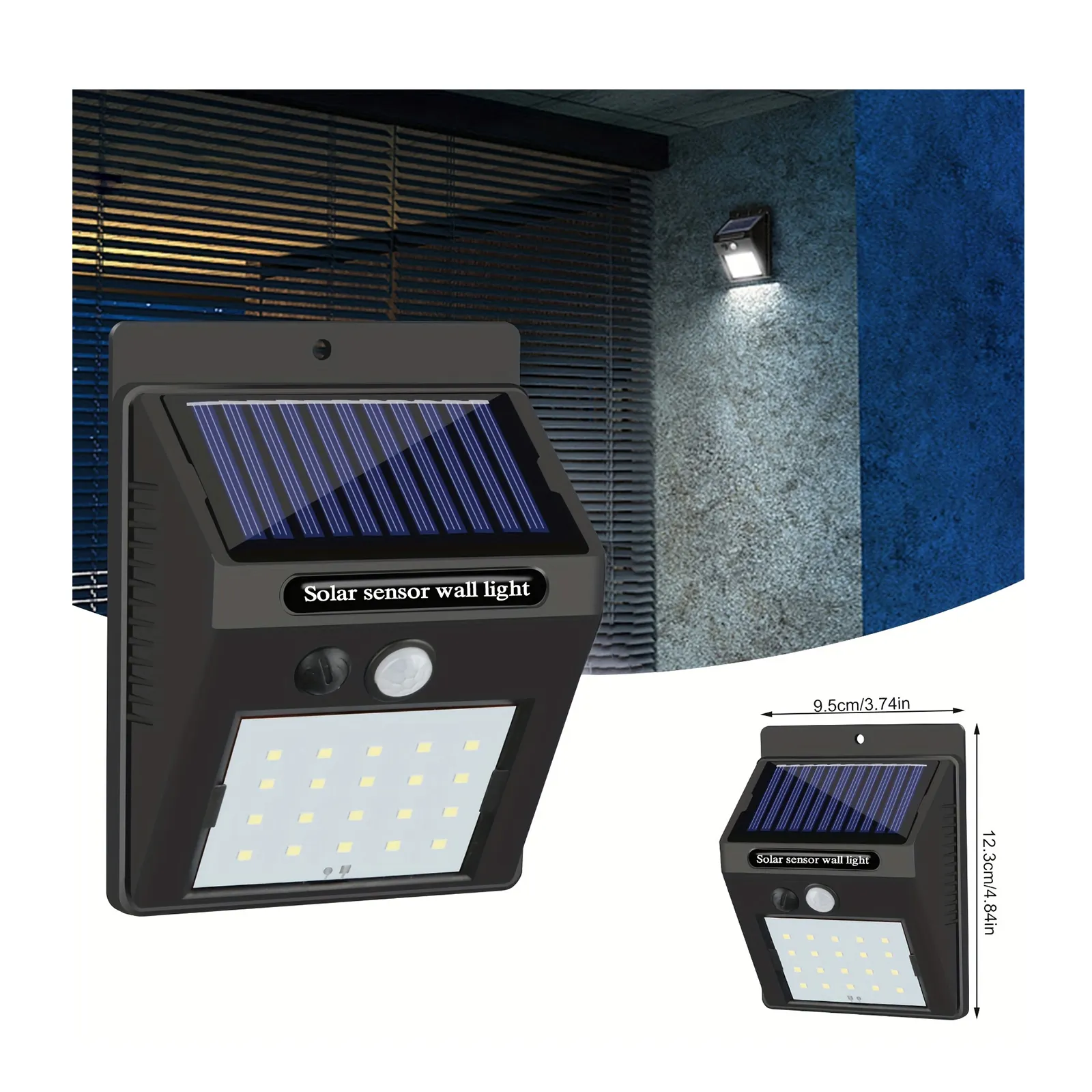 Lampu Dinding Sensor gerak surya LED, 20 LED, 1 Mode, keamanan operasi sederhana, IP64, lampu tahan air untuk pintu depan, halaman belakang, garasi