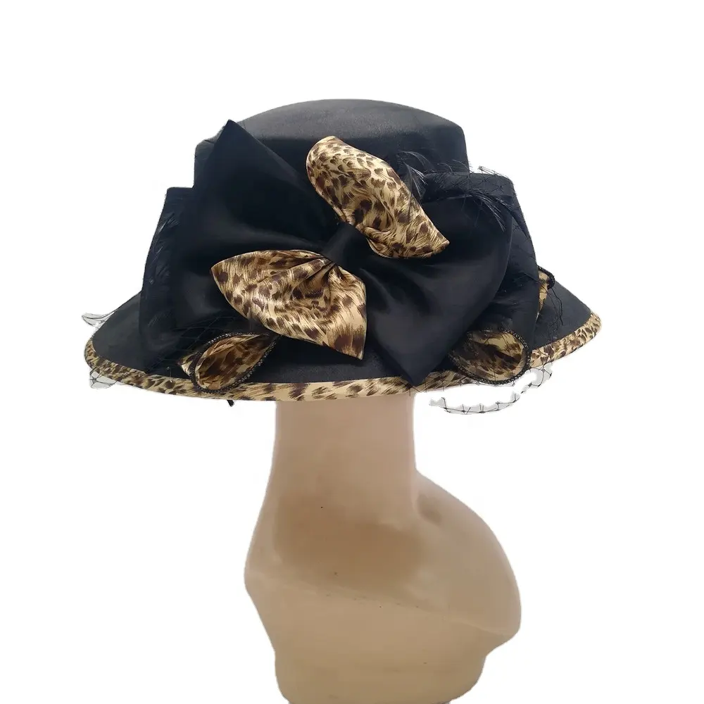 Il Raso Feltro cassa-temprato Royal Club Full-vestito di Modo Tesa Larga chiesa Formale Del Partito della signora nuovo elegante cappelli delle donne