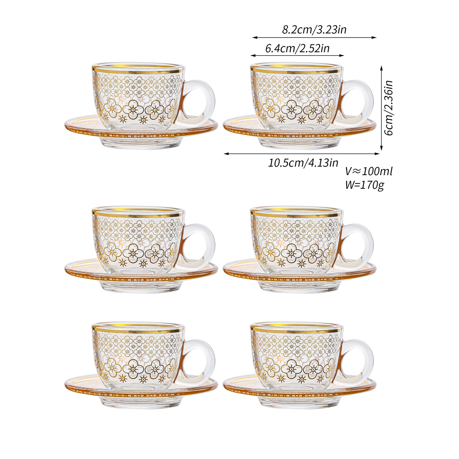 Lucky Flower - 6 cups and 6 saucers