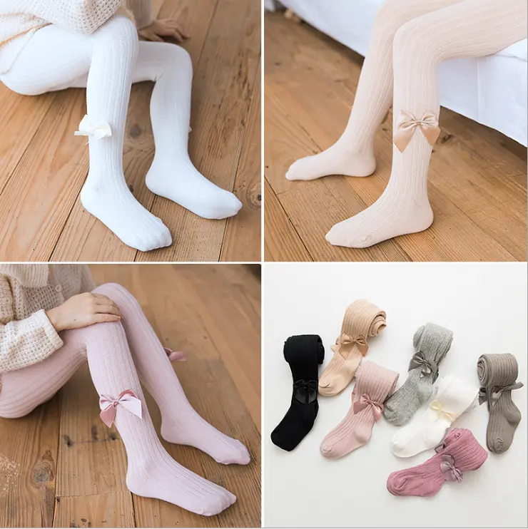 Calças do bebê Inverno New Born Girls Knitted Fleece Leggings Para Crianças Com bot knot Meias Criança Collants Leggings das Meninas