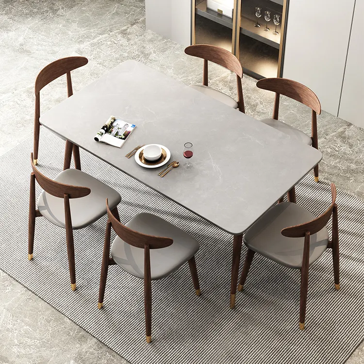 Ultimo Disegno 12 MILLIMETRI di Spessore Tavolo Da Pranzo In Ceramica Rettangolo Bianco di Carrara Marmo Look Top Ashtree Gamba di Legno Sedie In Pelle Set