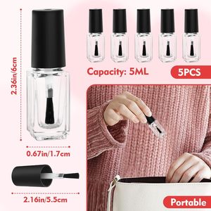 5ml 6ml 10ml 15ml Botella de vidrio de esmalte de uñas vacía Botella de esmalte de uñas de vidrio cuadrado redondo transparente con tapa de cepillo blanco y negro - Product Image 2
