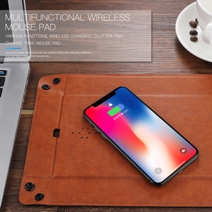2 in1リネンレザーワイヤレス充電マウスパッドRGBマウスパッドワイヤレス充電器デスクオーガナイザートレイカーステーションバレットトレイ用 - Product Image 5