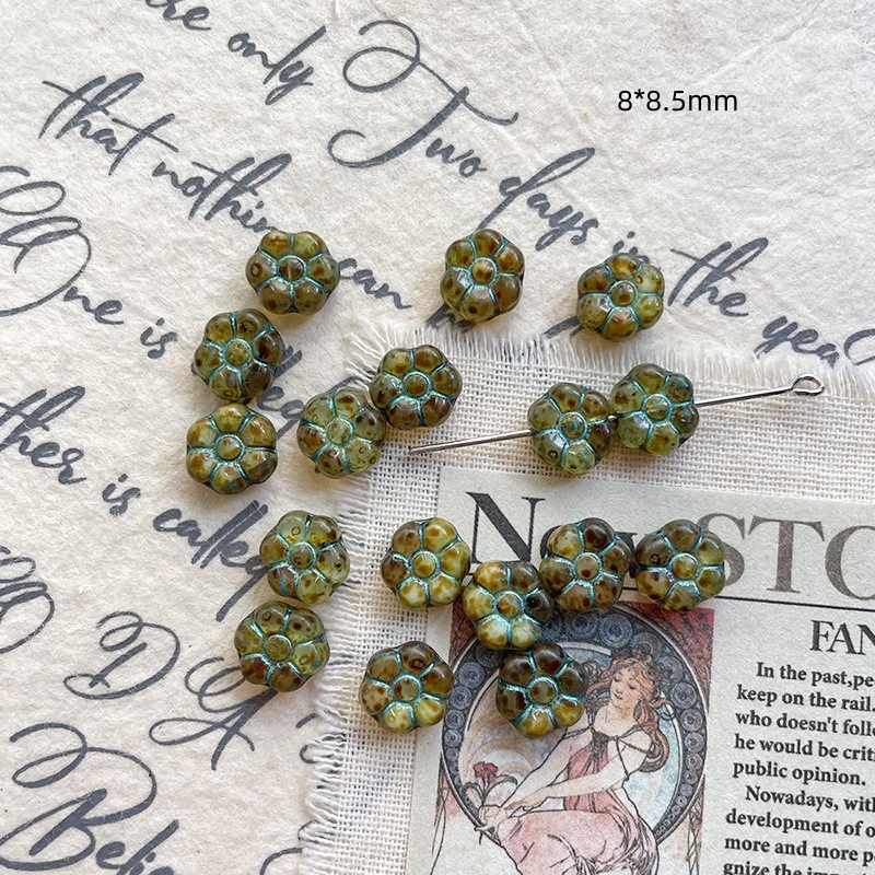 9#six-petal flower - translucent green with blue (one piece)