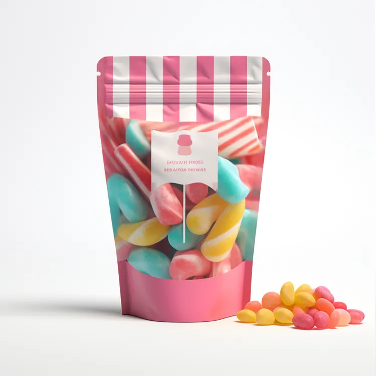 Özel baskılı yeniden kapatılabilir 3.5g 7g 12g plastik çocuk geçirmez sakızlı şeker yenilebilir kilitli ayakta duran torba alüminyum folyo ambalaj çanta