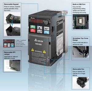 Delta VFD13AMS43ANSAA 5.5KW Unidad de CA trifásica 380V ~ 480V 50Hz/60Hz Inversor VFD para control vectorial de motor para compresores - Product Image 6