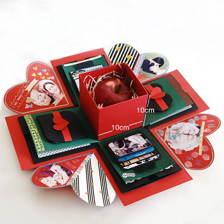 Caja de regalo con explosión para regalo de San Valentín, regalo sorpresa Diy, foto de amor, manzana, navidad