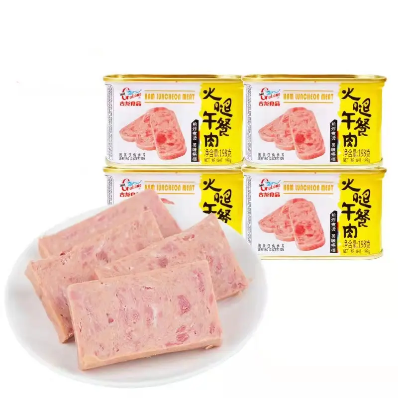 Wholesale Chinese famous brand Gulong luncheon meat delicious pork ribs canned pig meat